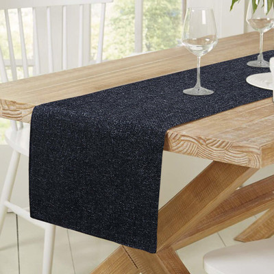 Linen Basics Black 182 cm Reversible Table Runner(Jacquard)