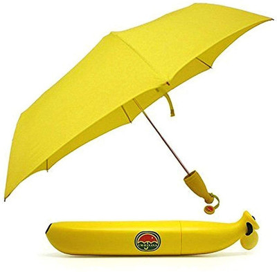 Prachi Portable Lightweight Fashion Banana Shaped Rain Sun Umbrella(Yellow)