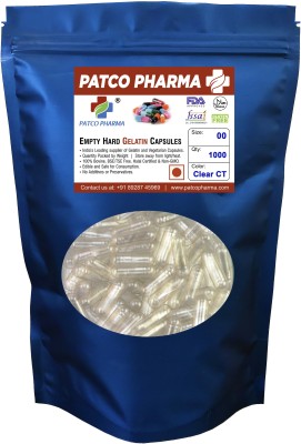 PATCO PHARMA RAW MATERIALS & EQIPMENTS Size 00 Clear Empty Gelatin Pill Capsule - Gluten Free/DIY Powder Filling(1000 No)