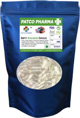 PATCO PHARMA RAW MATERIALS & EQIPMENTS Size 0 Transparent Empty Vegetarian Pill Capsule - Gluten Free/DIY Powder Filling(250 No)