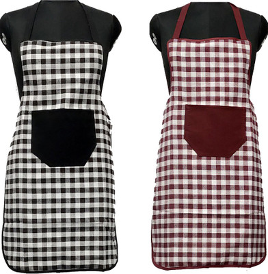 JMI Cotton Chef's Apron - Free Size(Black, Maroon, Pack of 2)