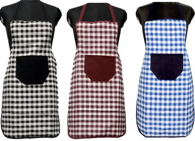 JMI Cotton Chef's Apron - Free Size(Maroon, Blue, Black, Pack of 3)