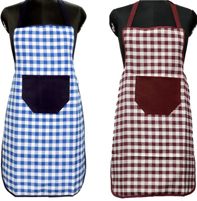 JMI Cotton Chef's Apron - Free Size(Blue, Maroon, Pack of 2)