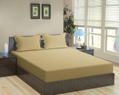 KEERRAZ 250 TC Cotton King Striped Fitted (Elastic) Bedsheet(Pack of 1, Beige)