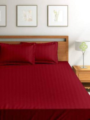 KEERRAZ 250 TC Cotton King Striped Fitted (Elastic) Bedsheet(Pack of 1, Red)