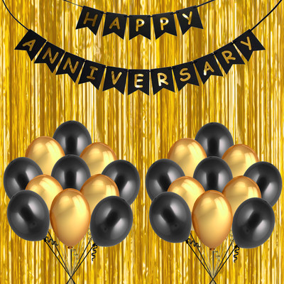 PARTY MIDLINKERZ Happy Anniversary Balloons Decoration Kit 33 Pcs, 1 set of Happy Anniversary banner and 30 Pcs Golden and Black Metallic Balloons Set with 2 Pcs Golden foil curtain for Husband Kids Boys Balloons Decorations Items Combo with Helium Letters Foil Balloon Banner, Latex Metallic Balloon PARTY MIDLINKERZ Happy Anniversary Balloons Decoration Kit 33 Pcs, 1 set of Happy Anniversary banner and 30 Pcs Golden and Black Metallic Balloons Set with 2 Pcs Golden foil curtain for Husband Kids Boys Balloons Decorations Items Combo with Helium Letters Foil Balloon Banner, Latex Metallic Balloon