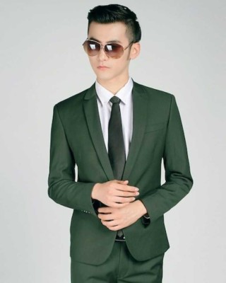 Darbar In Solid Single Breasted Casual, Festive & Wedding Men Blazer(Green)