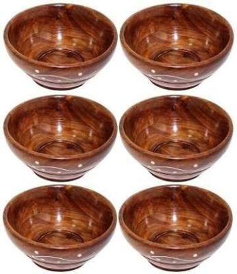 INDIAN WOOD ARTS Wooden Serving Bowl Wooden Soup Bowl Set of 6 Pieces - Decorative Fruit Bowl - Food-Safe Bowl - Natural Wood Snack Bowl/Sheesham Wooden Set of 6 Bowls(Pack of 6, Brown)