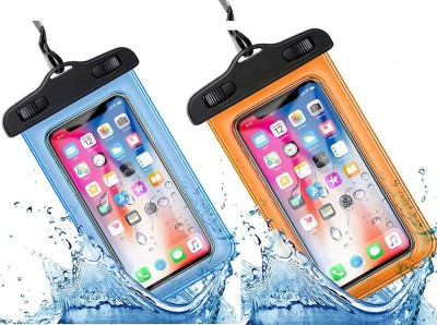 B BOZZBY Pouch for waterproof pouch cover bag combo, Cell Phone case All Mobile Phones, Swimming Underwater rain(Blue, Orange, Waterproof, Silicon, Pack of: 2)