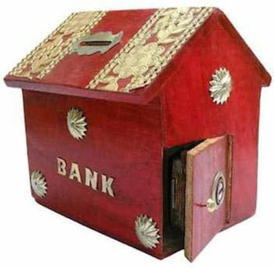 NATIONAL ENTERPRISES Beautiful Wooden Money Bank Hut Shape Toy for Kids Money Box Piggy Bank Coin Bank(Red)