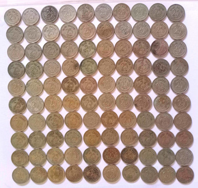 MANMAI COINS 100 COINS LOT - 25 Paise 1972-1988 Copper-nickel 2.5 g 19 mm - CIRCULATED CONDITION - INDIA Modern Coin Collection(100 Coins)