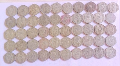 MANMAI COINS 50 COINS LOT - 20 Pais 1982-1991 Aluminium 2.2 g 26 mm - CIRCULATED CONDITION - INDIA Medieval Coin Collection(50 Coins)