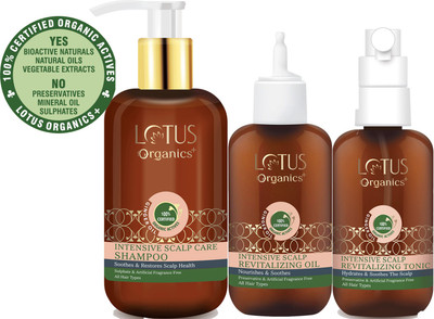 Lotus Organics+ Intensive Scalp Care Kit ( Shampoo - 210 ML+ Revitalizing Oil - 100 ML + Revitalizing Tonic - 100 ML )(3 Items in the set)