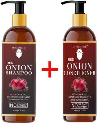 UrbanMooch Red ONION Shampoo + ONION Conditioner For ( Men & Women) Ultimate Hair Combo- (2 Items in the set)-200ml-Packof-2-Bottle- Hair Oil(400 ml)