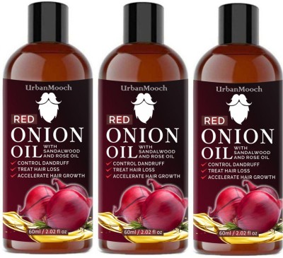 UrbanMooch Organic RED ONION OIL- For Hair Regrowth-60ml-Packof-3-Bottle- Hair Oil(180 ml)