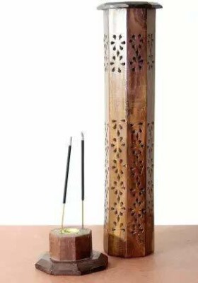 INDIAN WOOD ARTS Sheesham Wood/Square Shaped Incense Stick Holder Cum Dhoop Holder/Agarbatti Box Wooden Incense Holder(Brown)