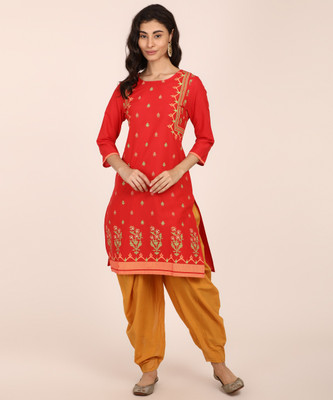 Anmi Printed Women Straight Kurta(Red)