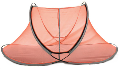 Aim Emporium Polyester Adults Washable Foldable Mosquito Net (Size: 210 x 110 x 90) High Quality of Net Sit-in Free standing with TWO Side Slider Gate with high Quality Zip Mosquito Net(Orange, Tent)
