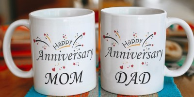 Rosemelt Mom & Dad Couple Gift for Mummy Papa, Anniversary-A7 Ceramic Coffee Mug(330 ml, Pack of 2)