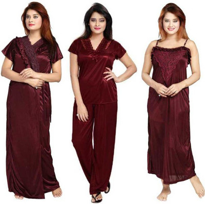 Bombshell Women Nighty with Robe(Maroon)