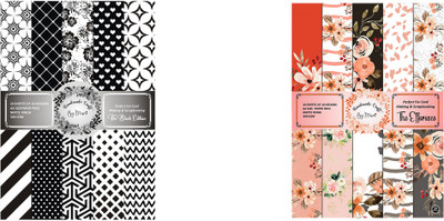 Dheett The Black Edition and The Effloresce Scrapbook Designer Paperpack Matte Finish Perfect for Making Greeting Cards Envelops Explosion Boxes and Albums Unruled A4 300 gsm Craft paper(Set of 2, Multicolor)