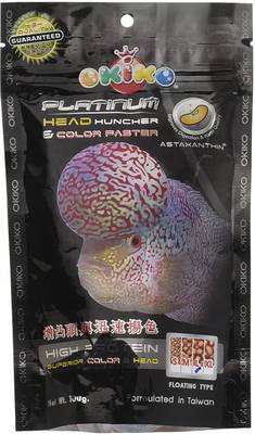 Okiko Okiko Platinum Head Huncher & Colour Faster Fish Food 100g for Flowerhorn Fish food. 0.1 kg Dry Adult, Young, New Born Fish Food
