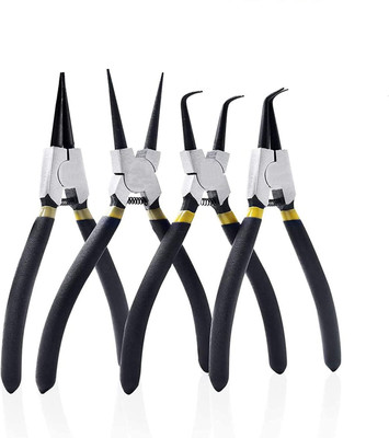 GSK Cut 4 Pack 7 inch Snap Ring Pliers Set Heavy Duty Internal / External Circlip Pliers Kit with Straight / Bent Jaw, Precision Spring Loaded Pliers for Ring Remover Retaining Circlip Plier(Length : 7 inch)