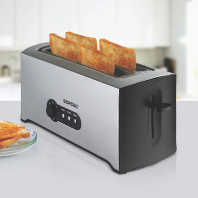 BOROSIL 4 Slice Pop-Up Toaster 1500 W Pop Up Toaster(Black, Silver)