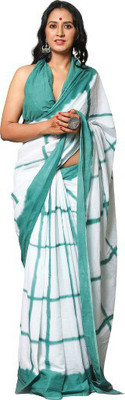 hastshilpi Printed, Color Block, Blocked Printed, Floral Print, Dyed Daily Wear Pure Cotton Saree(Green)