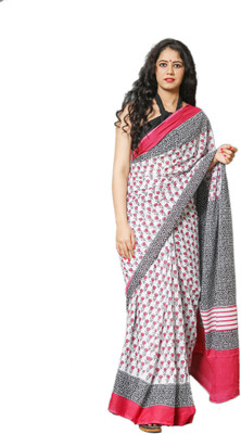 Pinkcity Trade World Printed, Color Block, Blocked Printed Daily Wear Pure Cotton Saree(White, Pink)