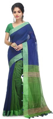 BENGAL HANDLOOM Woven Handloom Cotton Silk Saree(Blue, Green)