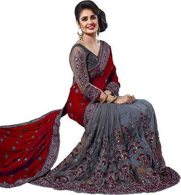 G JELLY FASHION TREE Embroidered Bollywood Net, Art Silk Saree(Maroon)
