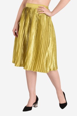 VEDDISH Woven Women Pleated Gold Skirt