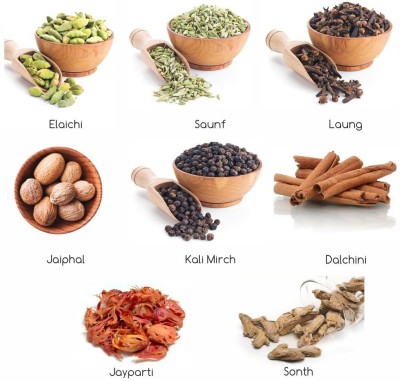 kotaliya Green Cardamom (Elachi) (40gm) , Funnel Seeds (saunf) (100) , Clove (Loung) (50) , Nutmeg (Jaiphal) (50) , Black Pepper (kali mirch) (100) , Cinnamon (Dal Chini) (60) , Javitri (40gm) , Dry Ginger (saunth) (60) ,(500gm)(500 g)