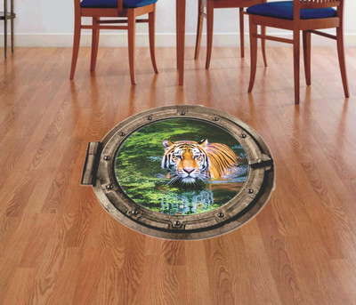 Jump up 60 cm Tiger in the hole, Floor sticker Self Adhesive Sticker(Pack of 1)