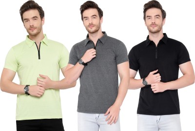 Tivy Solid Men Polo Neck Black, Grey, Light Green T-Shirt