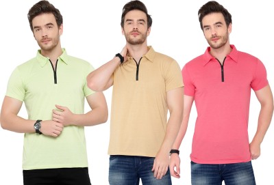 Adorbs Solid Men Polo Neck Pink, Beige, Light Green T-Shirt