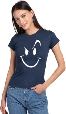 dreamkarts Graphic Print Women Round Neck Dark Blue T-Shirt