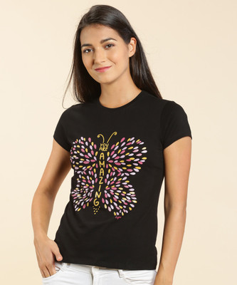 Lyra Printed Women Round Neck Light Blue T-Shirt