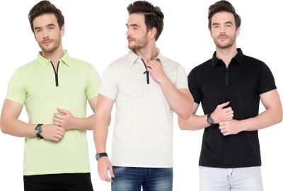 Adorbs Solid Men Polo Neck White, Black, Light Green T-Shirt