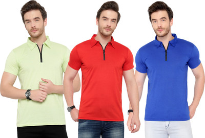 Adorbs Solid Men Polo Neck Red, Blue, Light Green T-Shirt