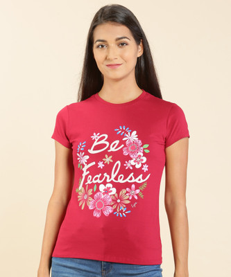 Lyra Floral Print Women Round Neck Maroon T-Shirt