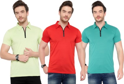 Adorbs Solid Men Polo Neck Red, Blue, Light Green T-Shirt