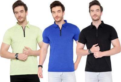 Adorbs Solid Men Polo Neck Blue, Black, Light Green T-Shirt