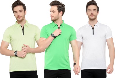 Adorbs Solid Men Polo Neck White, Green, Light Green T-Shirt