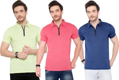 PHINSTAR Solid Men Polo Neck Pink, Light Green, Dark Blue T-Shirt