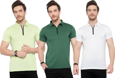 Tivy Solid Men Polo Neck Green, White, Light Green T-Shirt