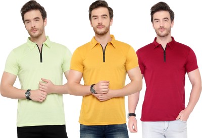 Adorbs Solid Men Polo Neck Maroon, Yellow, Light Green T-Shirt