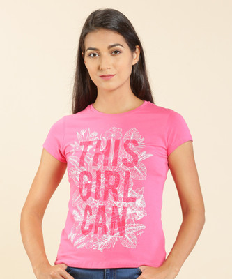 Lyra Floral Print Women Round Neck Pink T-Shirt