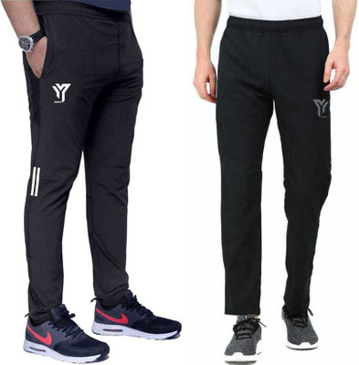 YUNEK Solid Men Black Track Pants